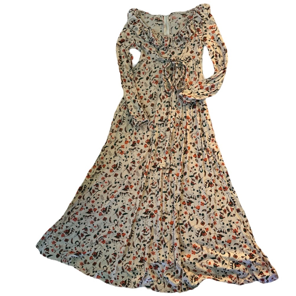 Vintage 1970s Floral Beige Prairie Maxi Dress by This Is Yours San Franc…